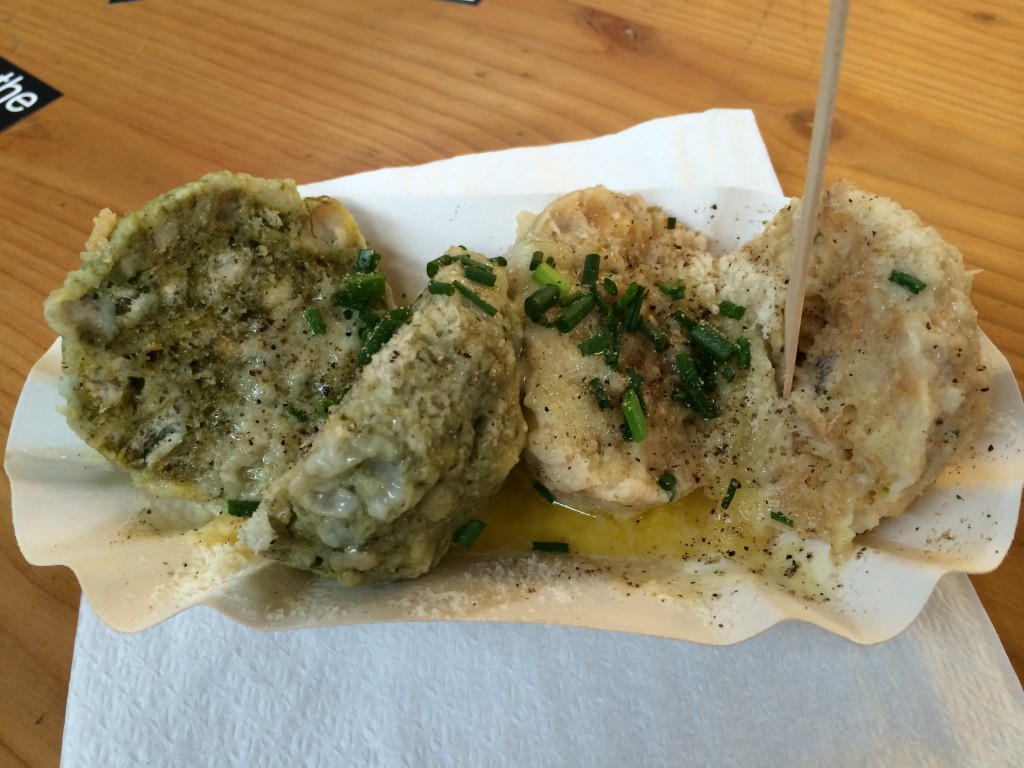 These knödel (dumplings) were stuffed with spinach and cheese.  They were ok, but really rich.