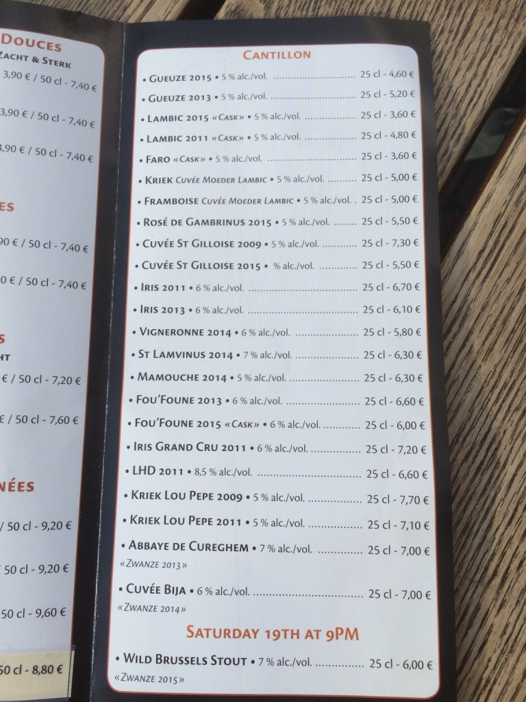 zwanze day menu 2015 at moeder lambic